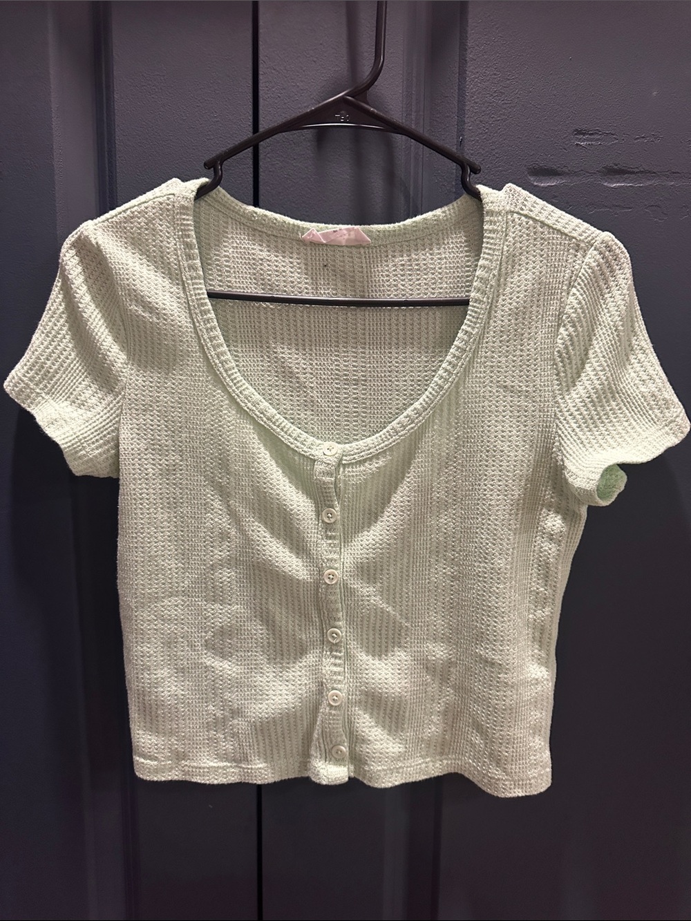 Elodie Mint Green Short-Sleeve Button-Front Knit Top